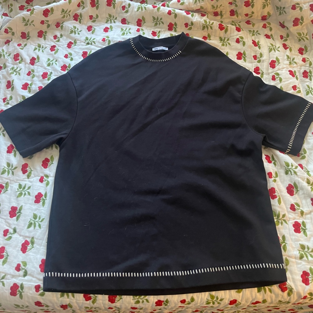 Zara Black Top with White Stitch Detail